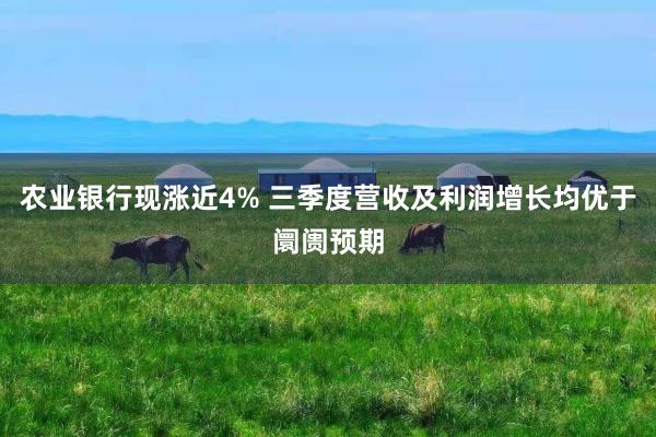 农业银行现涨近4% 三季度营收及利润增长均优于阛阓预期